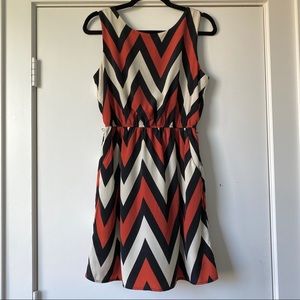 Burnt Orange, White & Black Chevron Dress Pockets